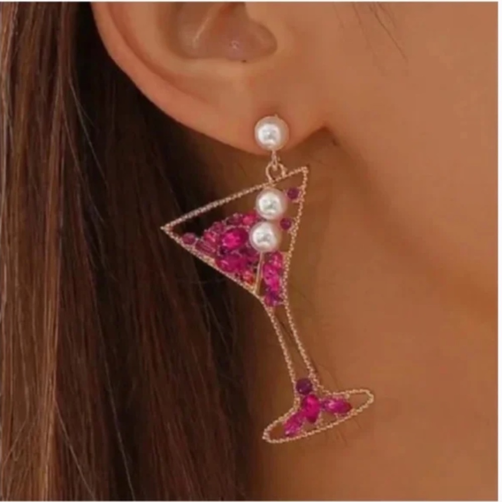 ❤️ FREE Drink Alcohol Snack Rhinestone Boho Peasant Hipster Hippie Art Earrings